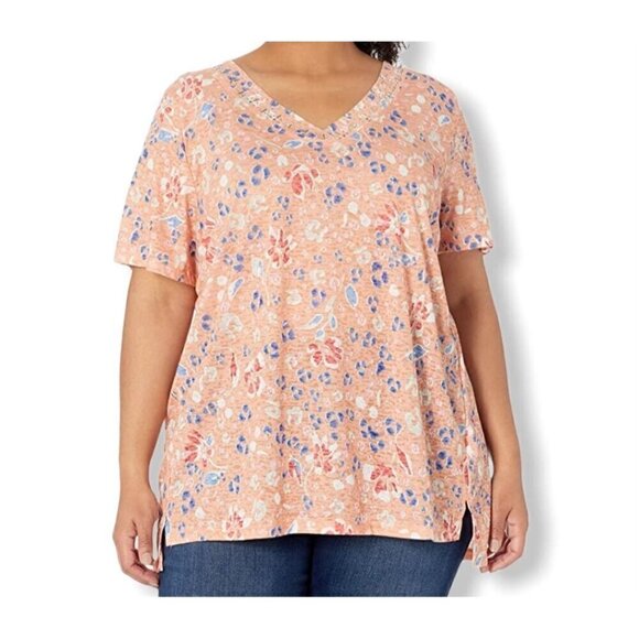 Erika Women's Ariella Burnout Hi-Low Short Sleeve Top, Peaches Jejune Jaguar, Sm - Picture 1 of 2
